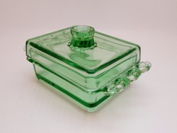 Green glass butter container