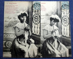 2db Antik romantikus  fotó képeslap - hölgy virág emlékkönyv