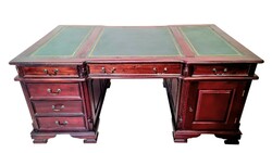A710 exclusive English chesterfield solid mahogany leather-covered desk. Double!