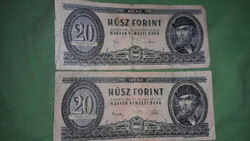 1962 and 1980. 2 pieces of Hungarian paper of 20 forints in old circulation as shown in the pictures