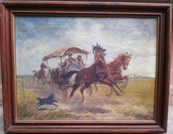 Endre Kolozsváry (1901-1945) galloping chariot on the Hortobágy