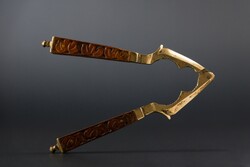 Copper, carved pattern handle nutcracker, nutcracker, old, rare.