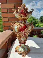 Historicizing antique neo rococo majolica vase, restored
