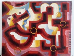 Eladóvá vált Rafael Győző Viktor alábbi festménye .A piros kompozíció festmény olaj ,vászon  .