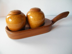 Vintage swedish jie gantofta salt and pepper shaker on ceramic spicy teak tray