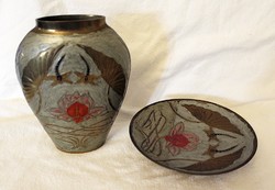 Copper fire enamel bowl and vase