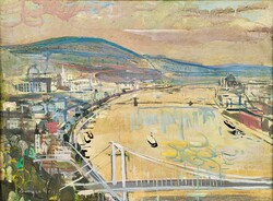 Demjén Attila (1926 - 1973) Budapest Látképe 1965 c. Képcsarnokos festménye Eredeti Garanciával!