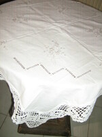 Beautiful handmade crocheted embroidered azure tablecloth