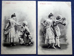 2 db Antik  fotó képeslap - udvarlás , tánc