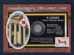 Kanada 20. századi történelme hód 5 cent 1942 + juharfalevél bélyeg 1965 szett (id48147)