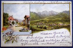 Antique colorful litho mosaic postcard - Marosvásárhely 1901