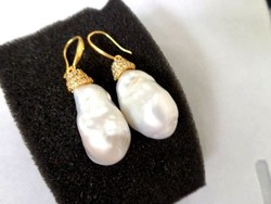 Real pearl, large baroque earrings with decoration