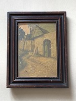 István Örkényi (1886-1949) Tabán 1925 antique streetscape painting in original frame