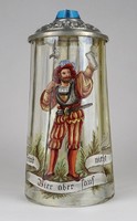 1N337 Kézzel festett nagyméretű ónfedeles üveg korsó söröskorsó 0.5 liter