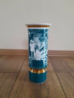 Ritka zöld Hollóházi Szász Endre porcelán váza