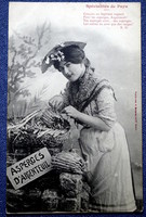 Antik  fotó képeslap - spárga árus (zöldség) hölgy