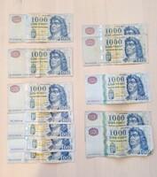 12 HUF 1000 banknotes, da, db, dc, dd, de, 3 HUF 200, 1 HUF 100, 50