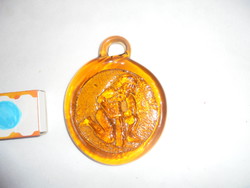 Aquarius - old amber colored glass wall decoration - horoscope