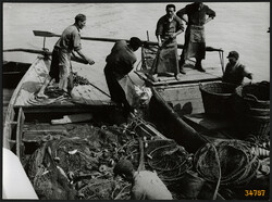 Nagyobb méret, Szendrő István fotóművészeti alkotása, halászok a Dunán, 1930-as évek. Eredeti, pecsé