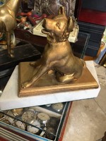 Dog statue, made of solid copper, on a marble base, 17 cm.