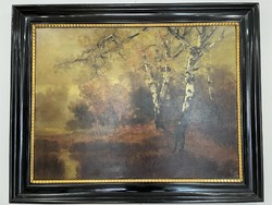 Kézdi Kovács László erdőbelső tájkép naturalista festmény restaurálva