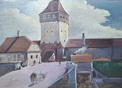 The Cluj Bridge Gate - oil painting - Transylvania, Romania