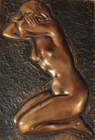 Copper/bronze female nude, kneeling girl wall decoration, relief