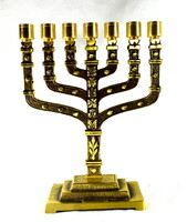 Decorative massive copper Judaica candle holder - menorah!