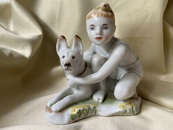 Lomonosov porcelain boy with dog