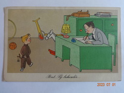 Old graphic humorous postcard - period.....New paragraph.......- Réber láaszló drawing