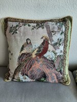 Gobelin bird decorative pillow cover with hidden zipper and decorative laces