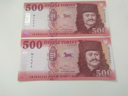 2022/500 Forint Minta bankjegyek 2db sorszámkövető UNC ,