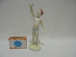 Bp. Aquincum porcelán integető, fürdőnadrágos fiú nipp, figura