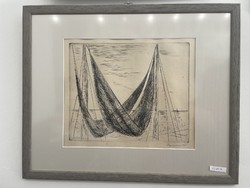 Miklós Borsos abstract etching graphics net ship sea