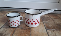 Mug with polka dots + metal enamel jug with a handle, nostalgia