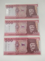2022/500 Forint Minta bankjegyek 3db sorszámkövető UNC ,