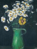 László Ferenczy Várkonyi (1906-) flower still life with folk jug oil cardboard marked painting