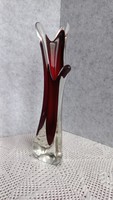 Josef Hospodka Czech Bohemian Square Vase 26 cm flawless beautiful burgundy color in clear glass