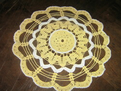 Beautiful yellow hand crocheted round lace tablecloth