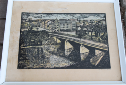 Linen print by Lajos Mészáros: messy bridge