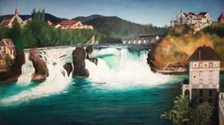 Hollóházi Schaffhausen Waterfall, painting reprint print, landscape