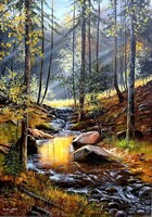 Under the price Dabronak pine stream with waterfall 70x50cm + frame