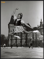 Larger size, photo art work by István Szendrő. Figure skater in the city park, 1930s. E