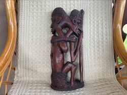 Old African wood carving, handmade sculpture, wall decoration large size, 42 x 18 cm. Rare!