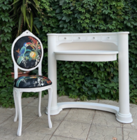 Joseph Danhauser stílusú kisméretű fehér íróasztal fából székkel együtt!