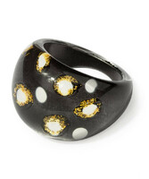 Black colored, gold speckled 3D ring made of acrylic, very nice massive ring.