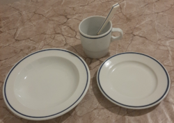 Alföld és Alföldi porcelán mély-,kis- desszertes- süteményes tányér, bögre+kávéskanál
