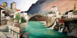 Csontváry Roman bridge in Mostar, the bridge in Mostar, reprint print of a painting