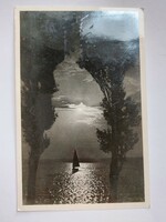 Old postcard 1943 Balaton moonlit evening