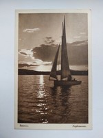 Old postcard 1941 Balaton sunset sailing